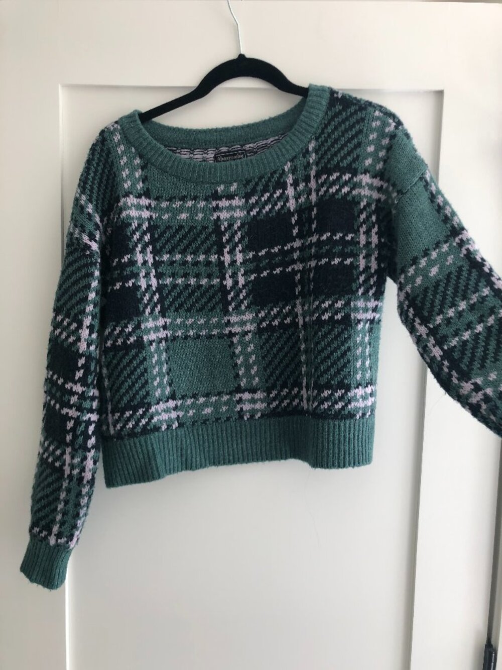 Abercrombie & Fitch Green Plaid Cropped Sweater Size S